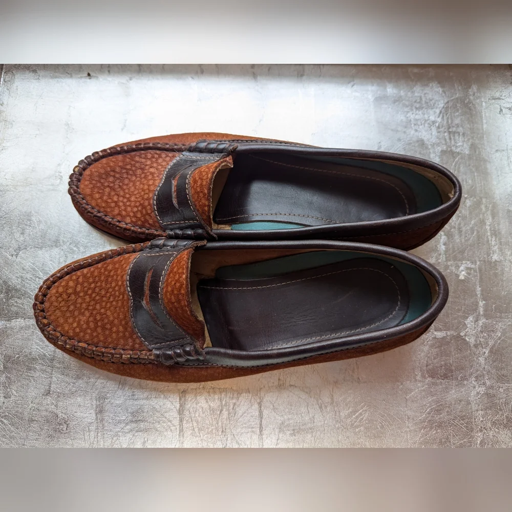 Darc Cuir Leather Penny Loafers Size 39, 8.5 Argentina Two Tone Preppy Academia